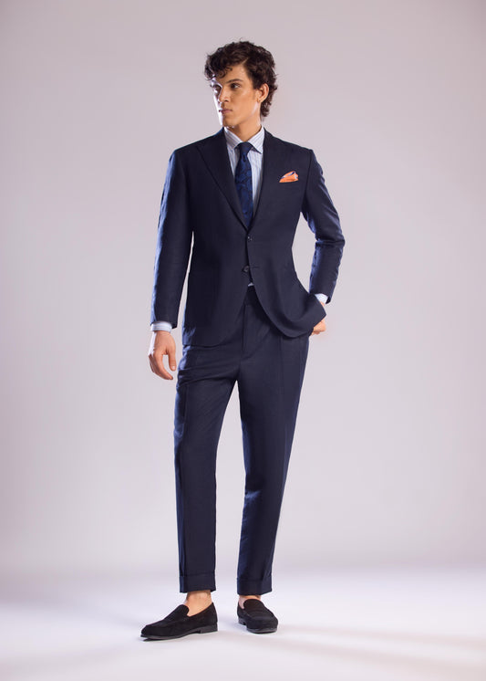 Mohtaram - 2-Piece Linen Suit with Peak Lapel in Midnight Blue