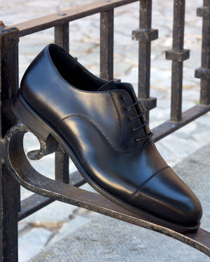 Black Cap-Toe Oxford in Polished Calf by Mohtaram, detail view 3