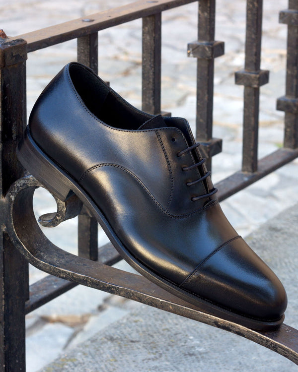 Black Cap-Toe Oxford in Polished Calf by Mohtaram, detail view 3