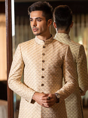 Traditional Sherwani in Beige & Gold Scalloped Embroidery