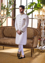 Pearl White Sherwani with Matte Gold Embroidery