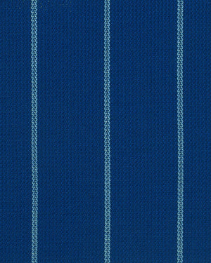 Navy blue fabric with white pinstripes