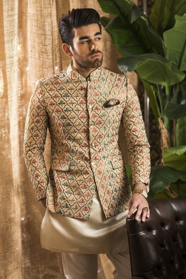 Embroidered Bandhgalla with 'Jafri' Pattern in Gold