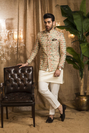 Embroidered Bandhgalla with 'Jafri' Pattern in Gold