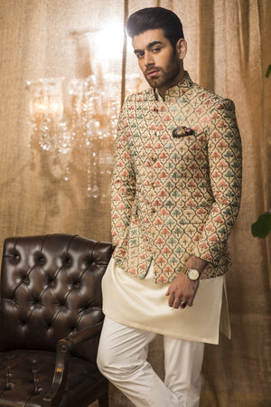 Embroidered Bandhgalla with 'Jafri' Pattern in Gold