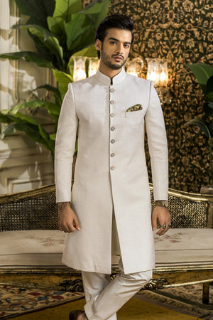 Traditional Sherwani in Ivory Karandi Jamiawar