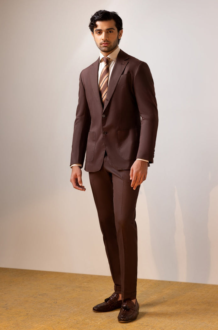 Three Roll Two, 2-Piece Linen Suit in Chocolate Brown