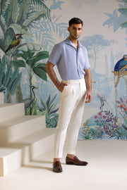 Sky Blue Linen Shirt with Short Sleeves & One Piece Collar