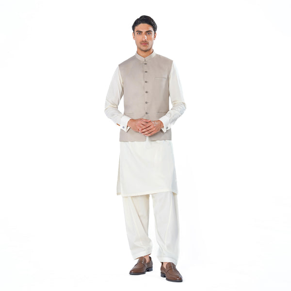 Beige Waistcoat in Tropical Fabric