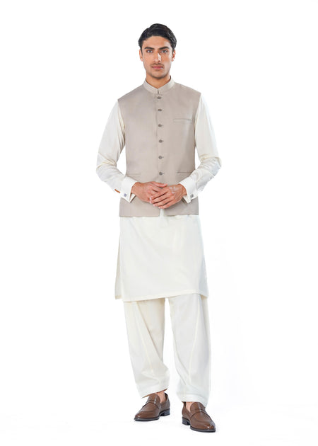 Beige Waistcoat in Tropical Fabric