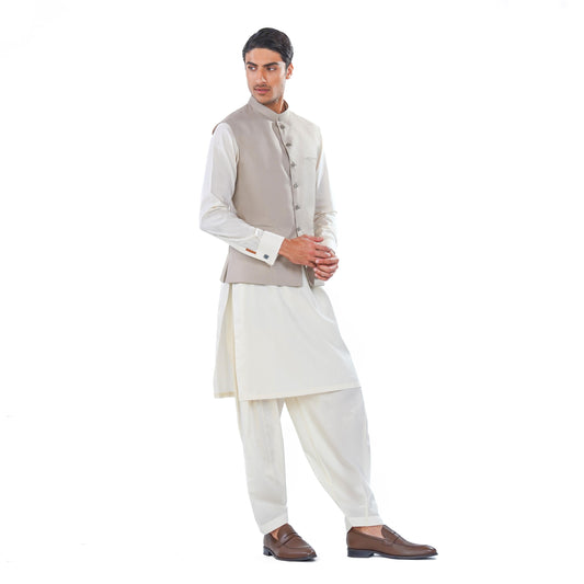 Beige Waistcoat in Tropical Fabric