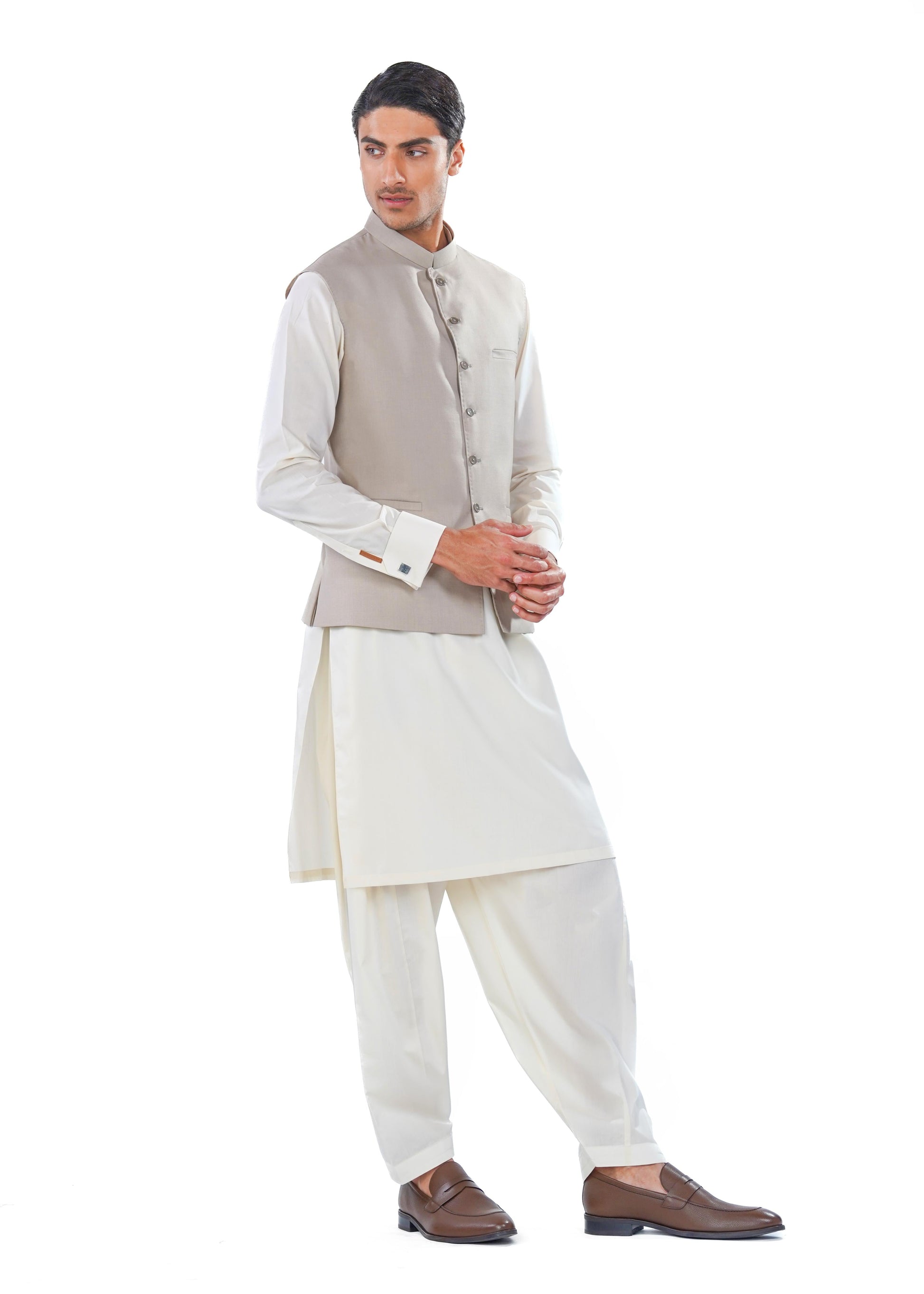 Traditional Waistcoat in Beige Tropical Wool