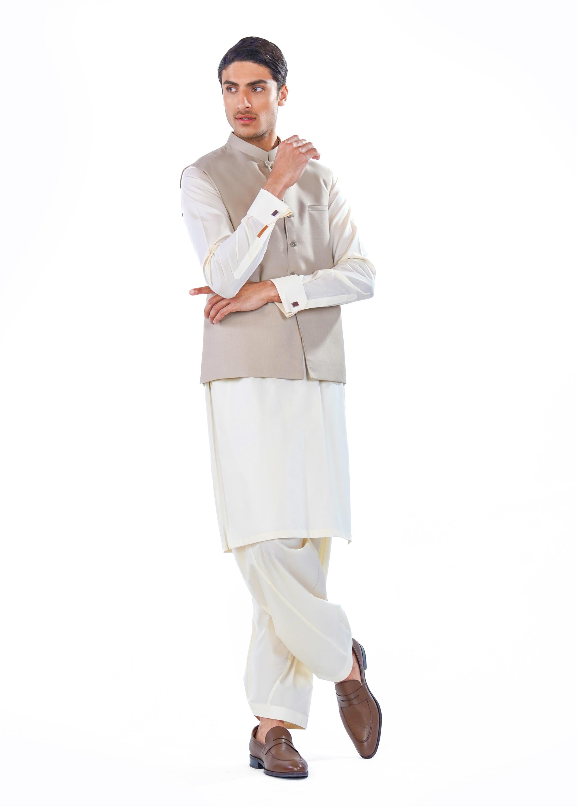 Traditional Waistcoat in Beige Tropical Wool