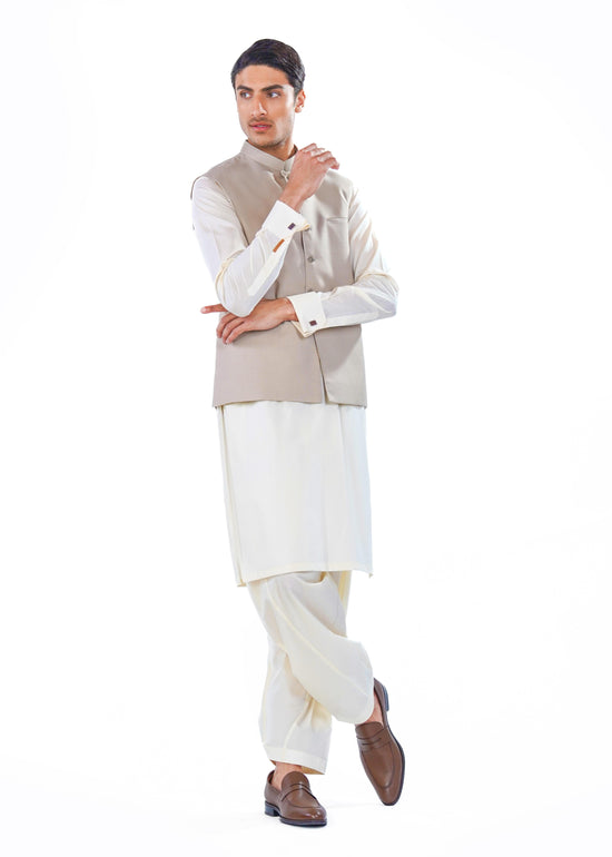 Traditional Waistcoat in Beige Tropical Wool