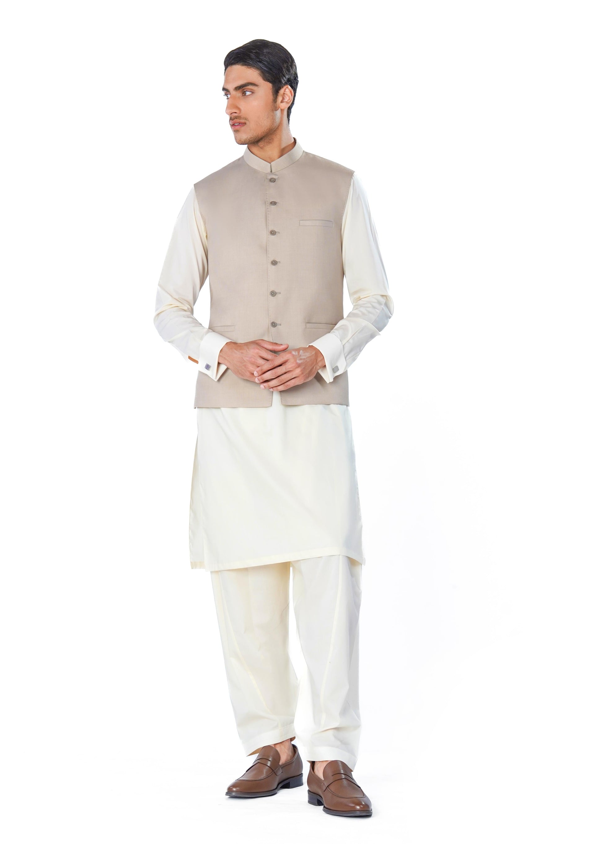 Traditional Waistcoat in Beige Tropical Wool