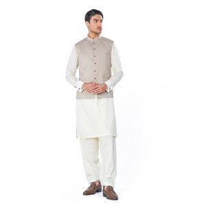 Beige Waistcoat in Tropical Fabric