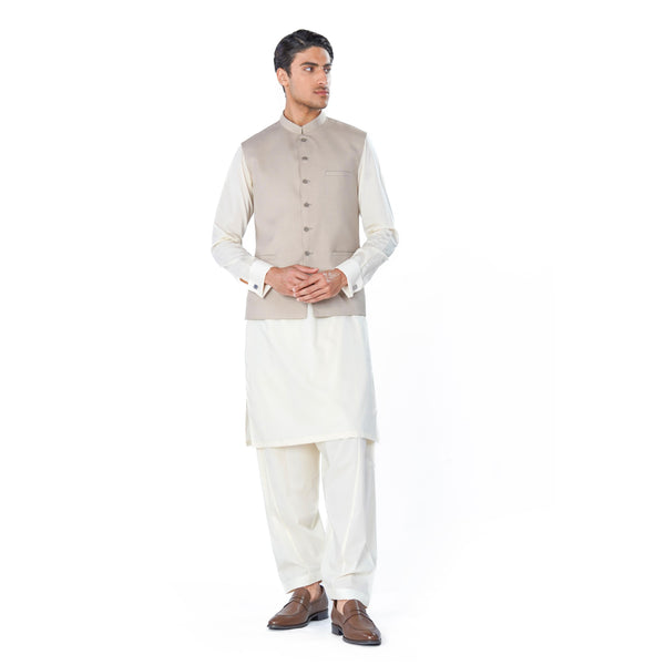 Beige Waistcoat in Tropical Fabric