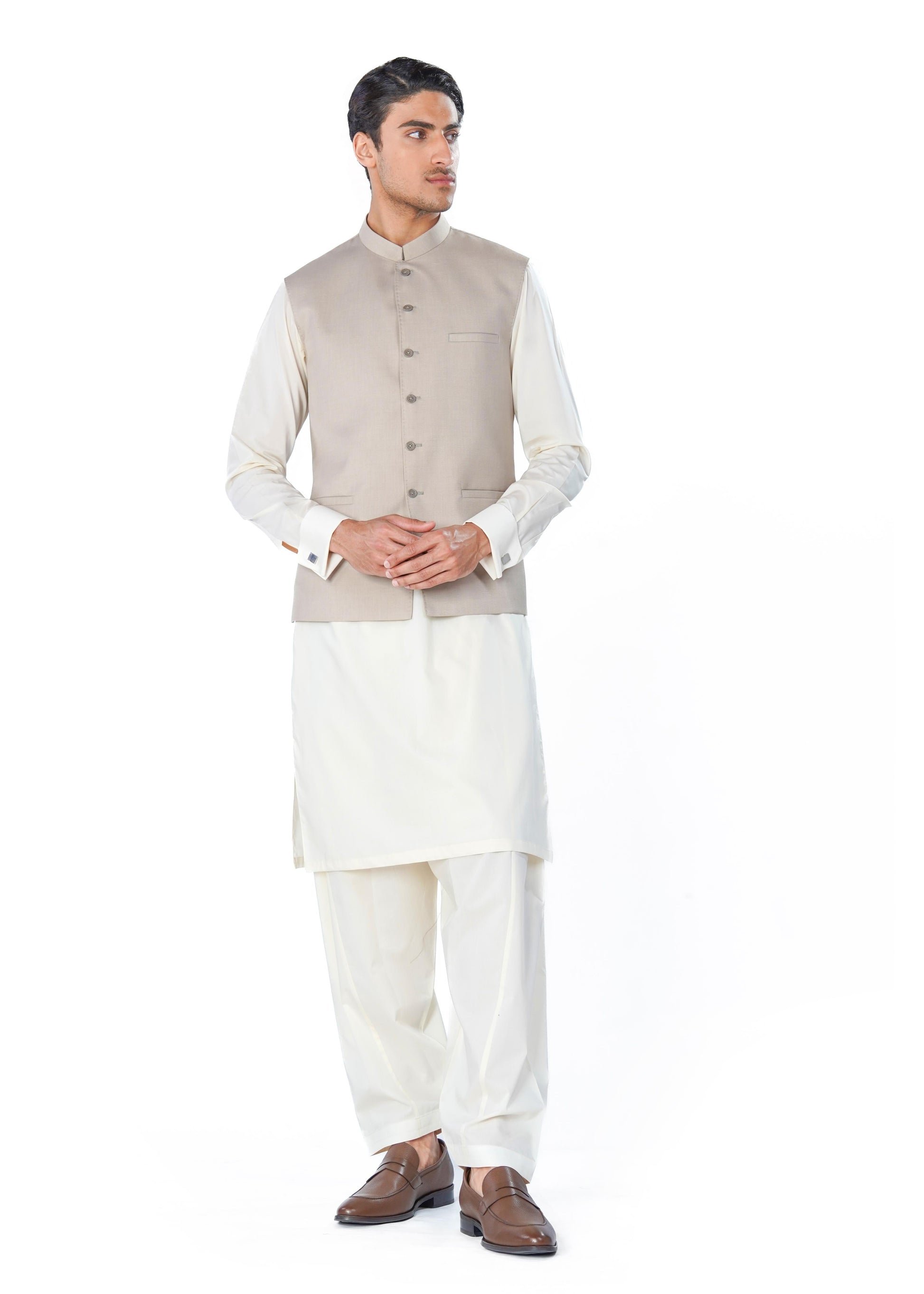 Traditional Waistcoat in Beige Tropical Wool