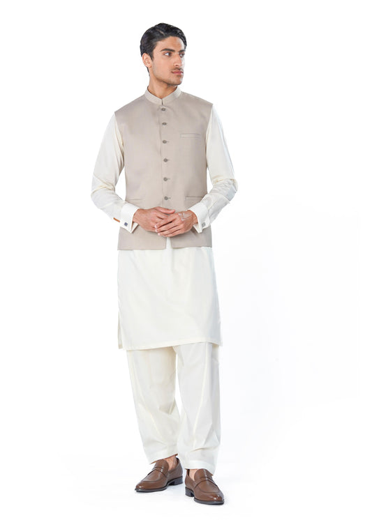 Traditional Waistcoat in Beige Tropical Wool