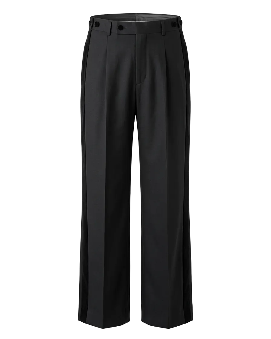 Black High-Rise Pleated Tuxedo Trousers