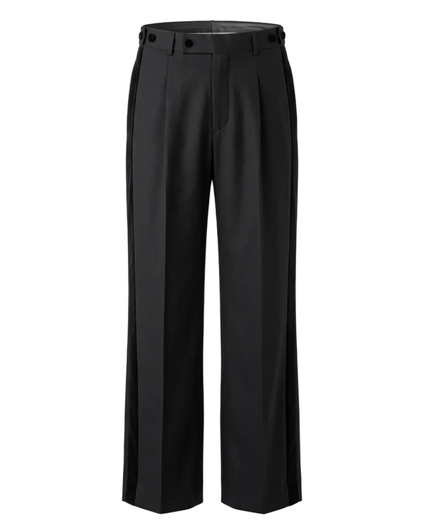 Black High-Rise Pleated Tuxedo Trousers