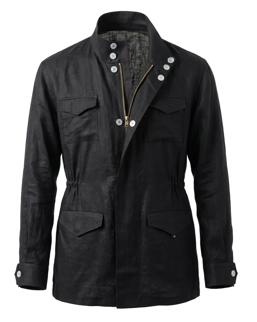 Linen Safari Overshirt in Black
