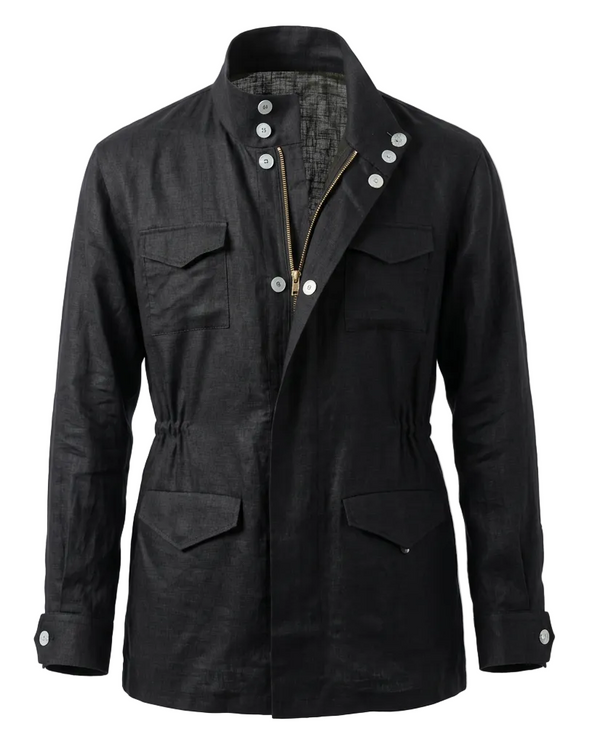 Linen Safari Overshirt in Black