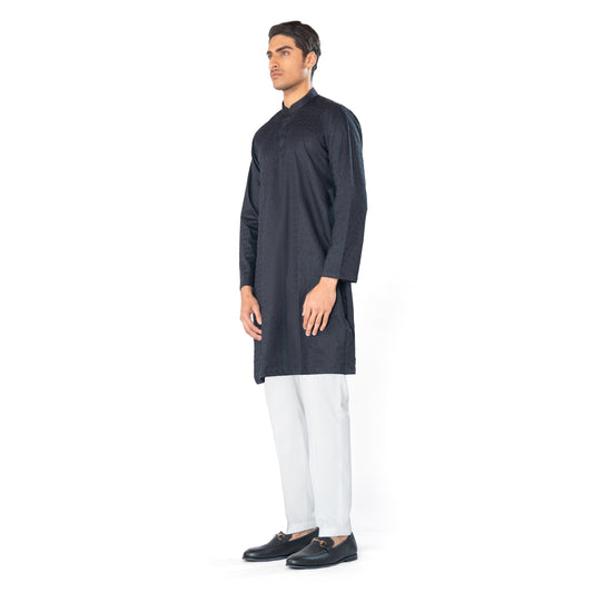 Black Embroidered Kurta in Floral Pattern