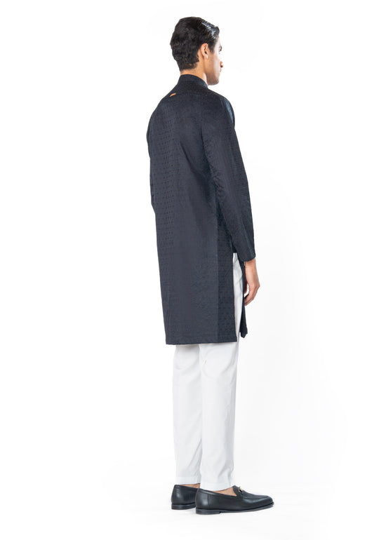 Black Embroidered Kurta in Floral Pattern