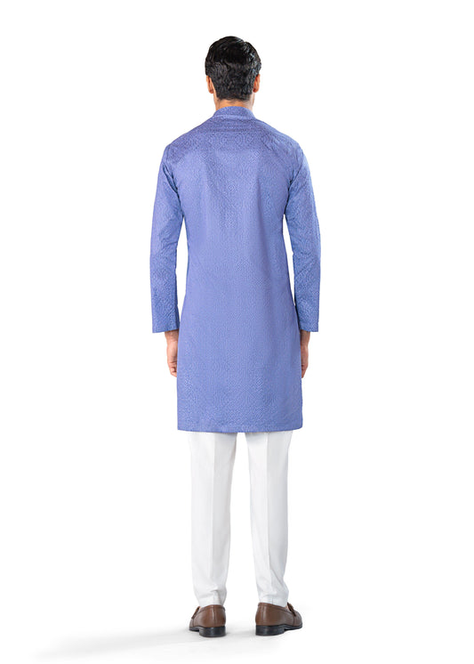 Blue Embroidered Kurta in Cross-Stitch Pattern