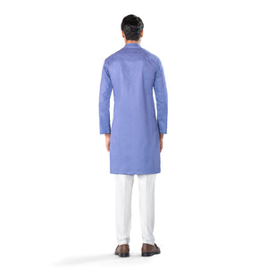 Blue Embroidered Kurta in Cross-Stitch Pattern