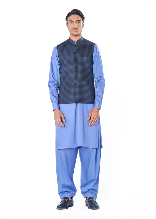 Blue Waistcoat in Gingham Pattern