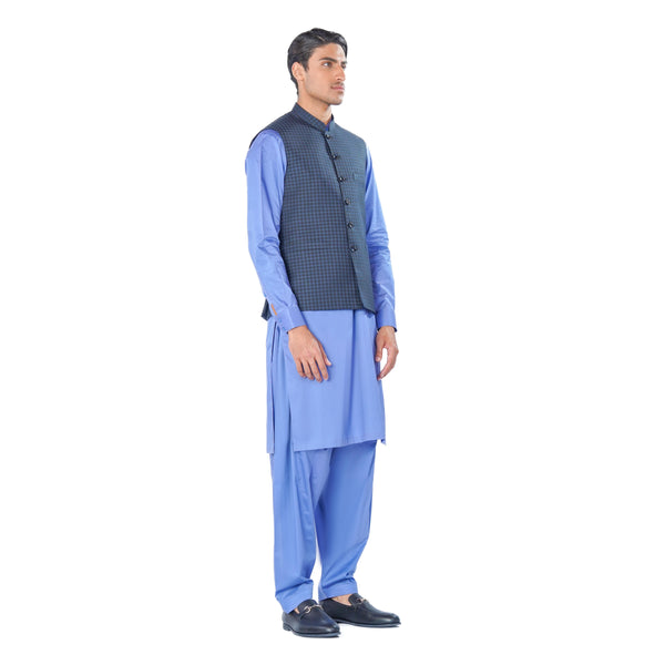 Blue Waistcoat in Gingham Pattern