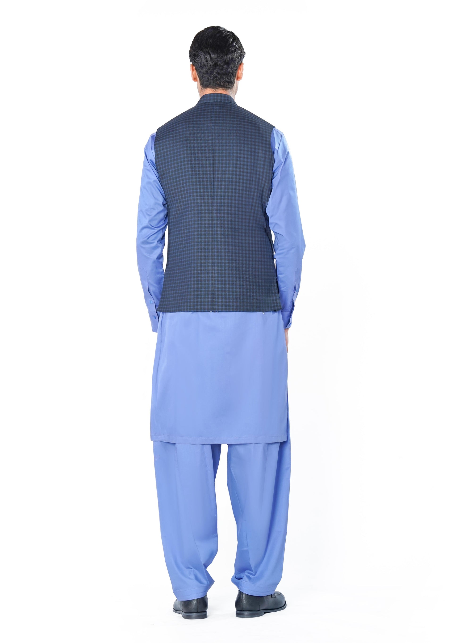Blue Waistcoat in Gingham Pattern