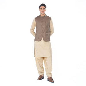 Brown Waistcoat in Tropical Wool Fabric