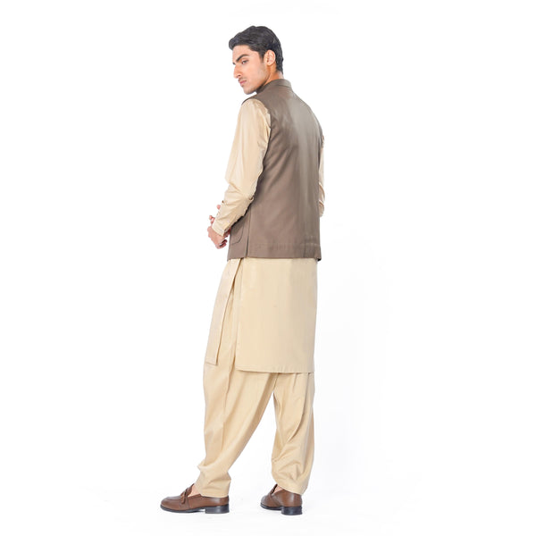 Brown Waistcoat in Tropical Wool Fabric