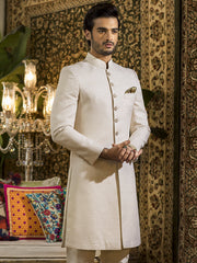 Traditional Sherwani in Ivory Karandi Jamiawar