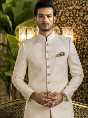 Traditional Sherwani in Ivory Karandi Jamiawar