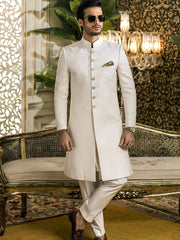 Traditional Sherwani in Ivory Karandi Jamiawar