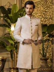 Traditional Sherwani in Ivory Karandi Jamiawar