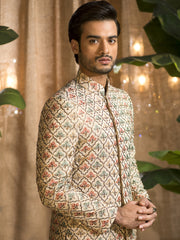 Embroidered Sherwani with 'Jafri' Pattern in Gold