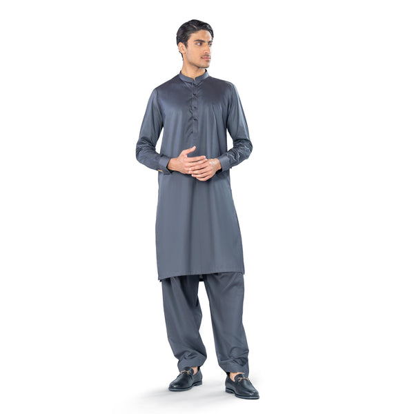 Dark Grey Kurta & Shalwar Set in Supima Cotton