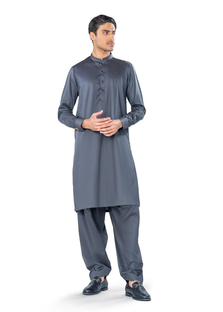 Dark Grey Kurta & Shalwar Set in Supima Cotton