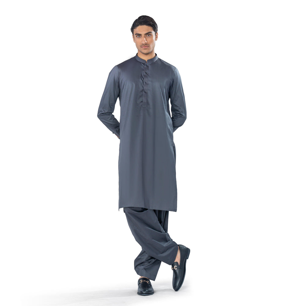 Dark Grey Kurta & Shalwar Set in Supima Cotton