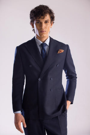 Double Breasted, Linen Sport Jacket in Midnight Blue by Mohtaram
