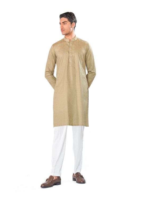 embroidered kurta with cross-stitch pattern in pima cotton