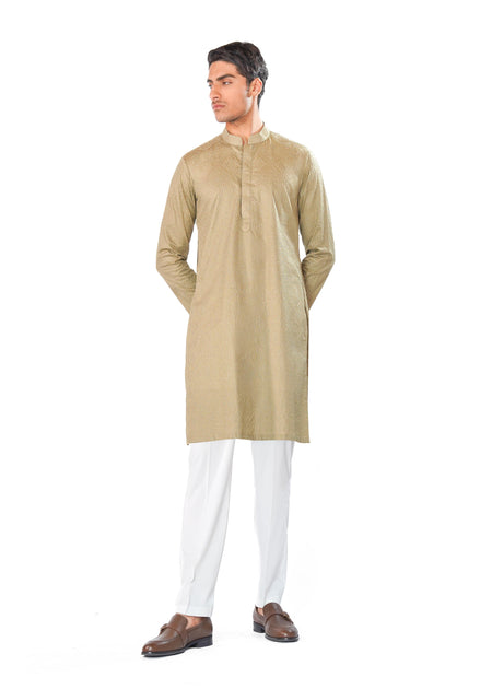 embroidered kurta with cross-stitch pattern in pima cotton