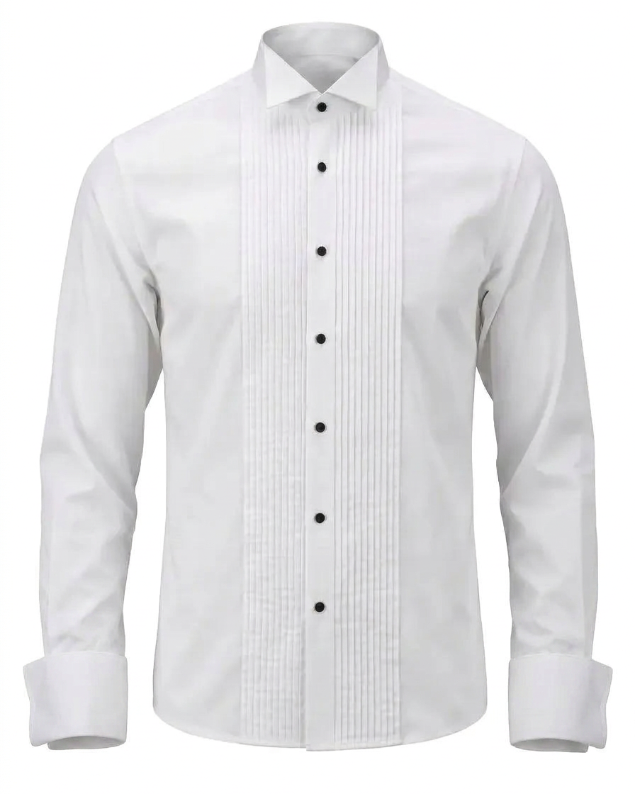White Pleated-Bib Tuxedo Shirt with French Cuffs