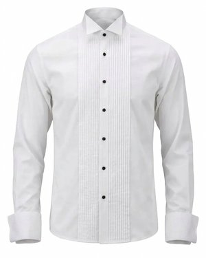 White Pleated-Bib Tuxedo Shirt with French Cuffs