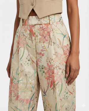 Ophelia Wide-Leg Trouser in Floral Silk Brocade